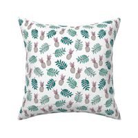 Pineapple paradise island vibes fruit and botanical leaves summer surf green pink