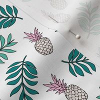 Pineapple paradise island vibes fruit and botanical leaves summer surf green pink