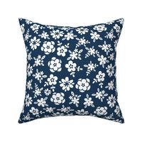 White Floral On Navy Blue