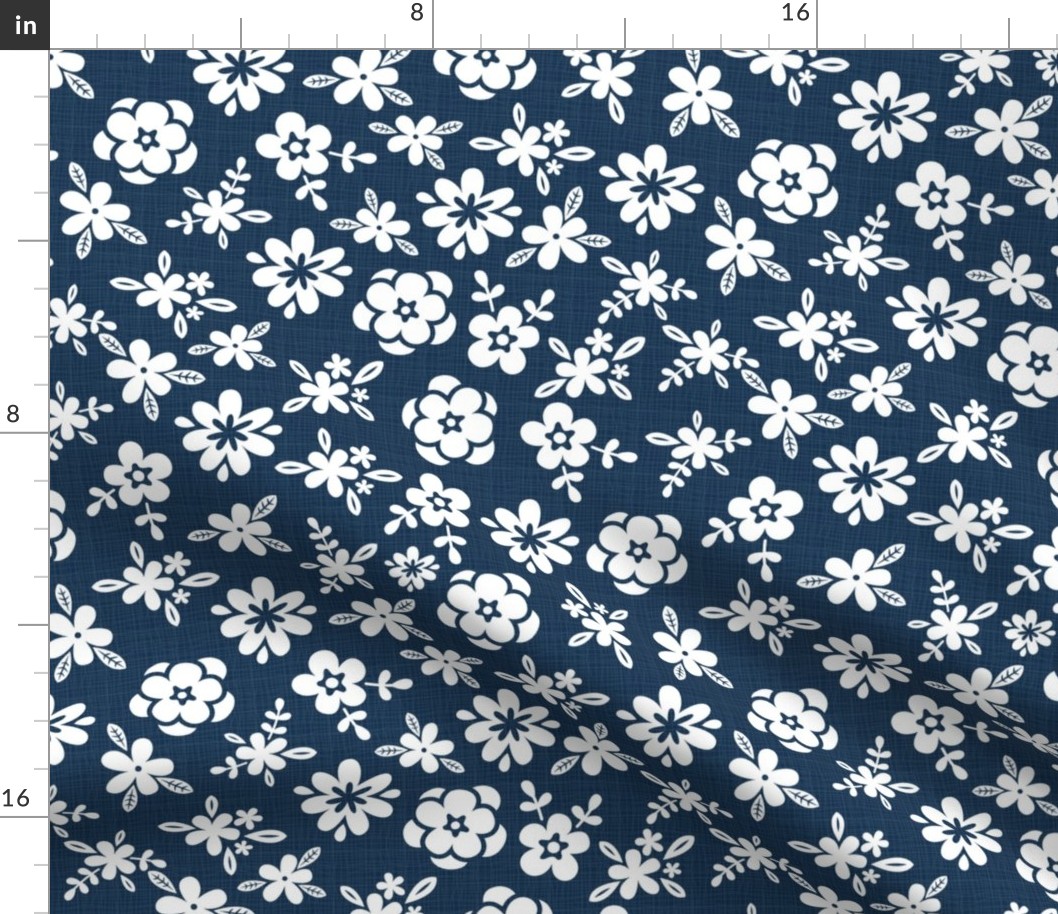 White Floral On Navy Blue