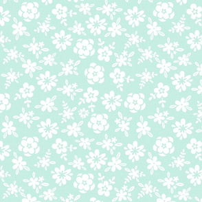 White Floral On Mint Green