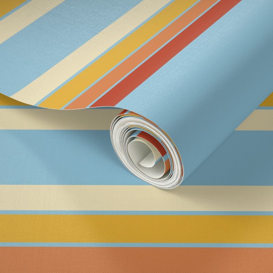 Retro Stripes Light Blue and Orange Stripes Space-02