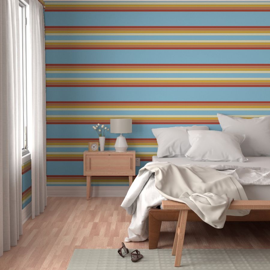 Retro Stripes Light Blue and Orange Stripes Space-02