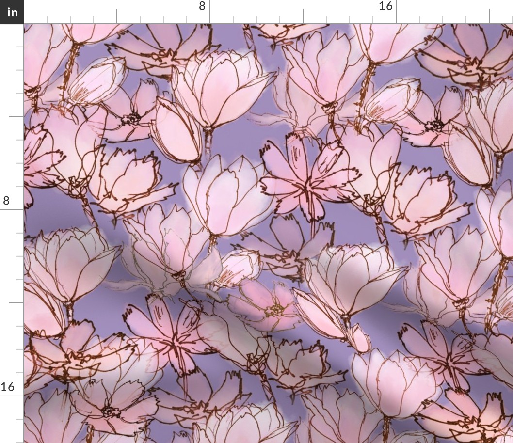 Pink Floral Pastel Purple Large Scale