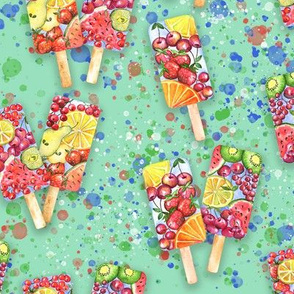 happy summer fruit ice-cream on green