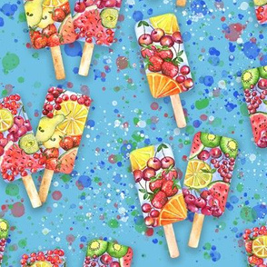 happy summer fruit ice-cream on blue