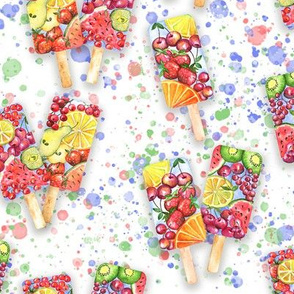 happy summer fruit ice-cream on white