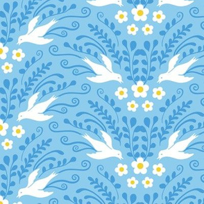 Decorative Birds and Blooms Baby Blue