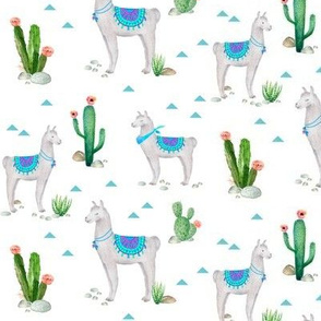 Llama Cactus Garden – blue, SMALLER scale