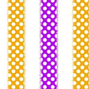 White Polka Dots on Yellow and Purple Stripes