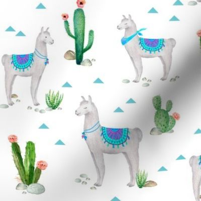 Llama Cactus Garden – blue, MEDIUM scale