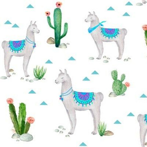 Llama Cactus Garden – blue, MEDIUM scale