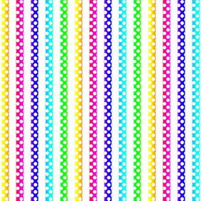 White Polka Dots on Rainbow Stripes