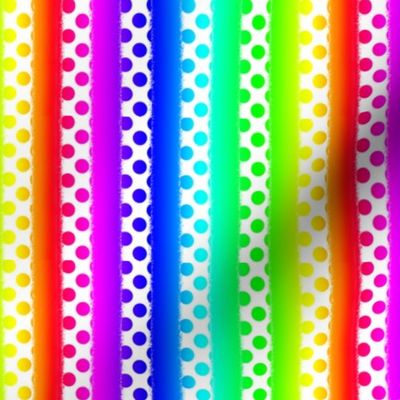 Rainbow Polka Dots on White Stripes