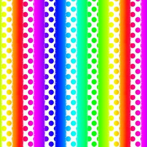 Rainbow Polka Dots on White Stripes