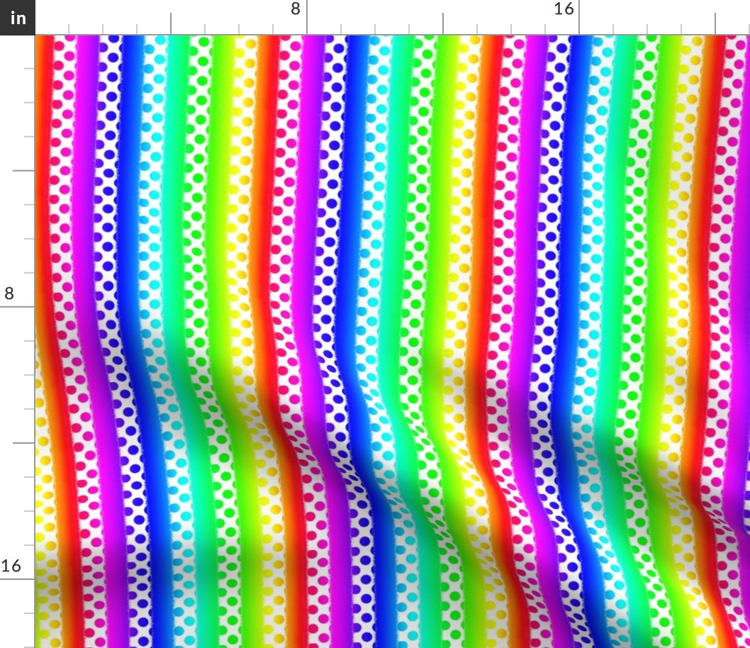 Rainbow Polka Dots on White Stripes