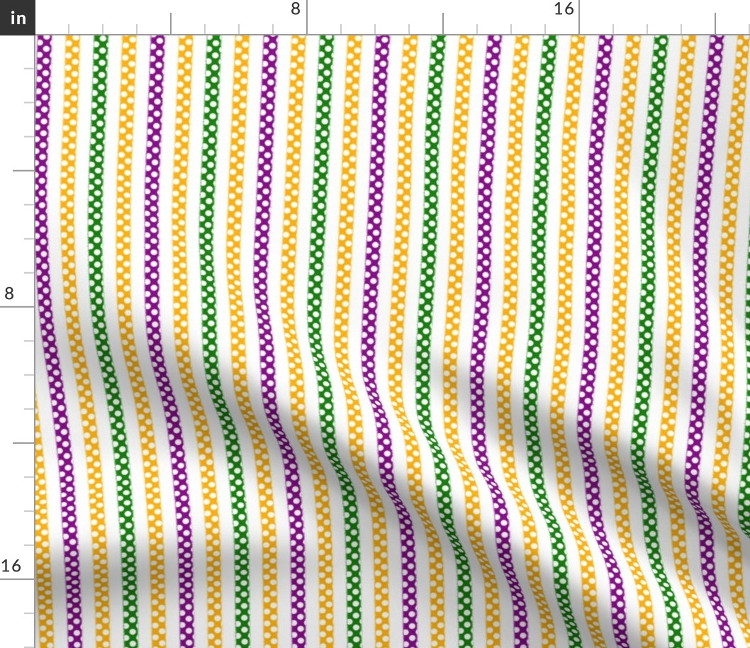 Mardi Gras Stripes with White Polka Dots on Gold Purple and Green