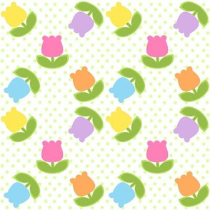 Tulips Green Polka Dots