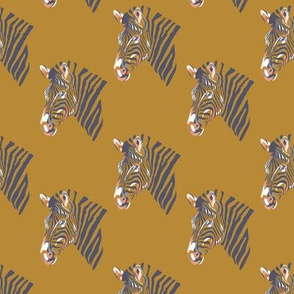 africa africa - zebra head -  mustard gold  and dusty denim blue - small 