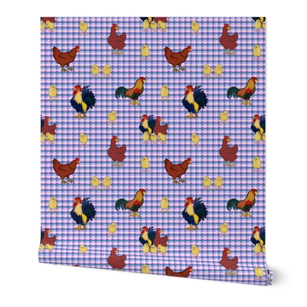 Gingham Chickens - Purple