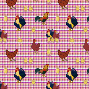 Gingham Chickens - Pink