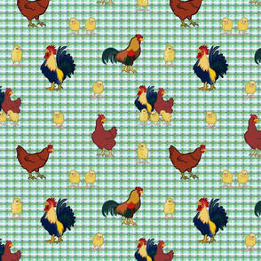 Gingham Chickens - Green