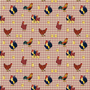 Gingham Chickens (small) - yellow & red