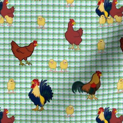 Gingham Chickens (small) - Green