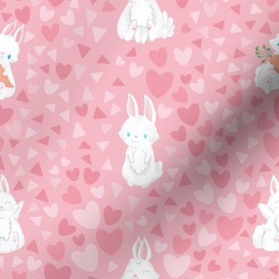 Cute Bunnies with Pink Hearts