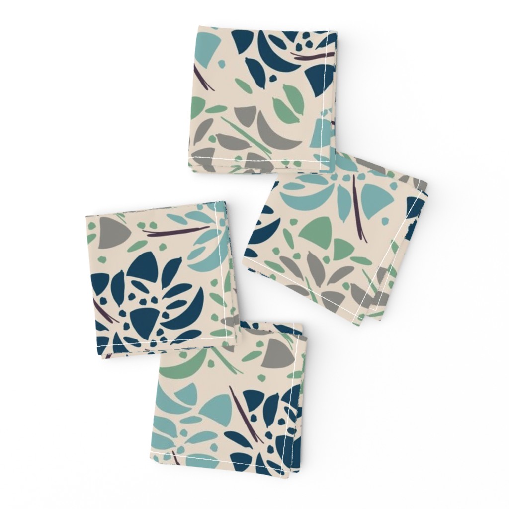 Art Deco Inlay Floral Khaki, Blue, Green