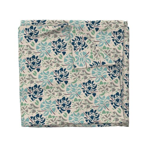 Art Deco Inlay Floral Khaki, Blue, Green