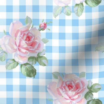 Seaside Garden Roses Gingham neptune