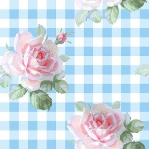 Seaside Garden Roses Gingham neptune