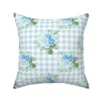 Seaside Garden Roses Gingham aqua 