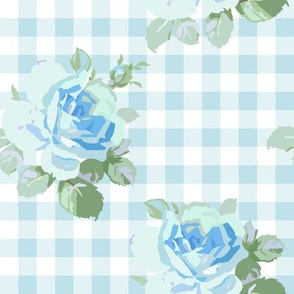 Seaside Garden Roses Gingham aqua 