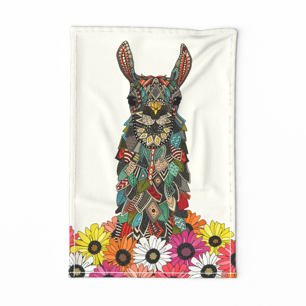 llama daisy love chalk tea towel