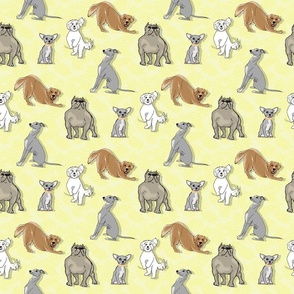 Dogs Dogs Dogs! On soft yellow background