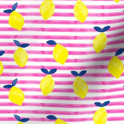 lemons - bright pink stripes - watercolor summer - LAD19