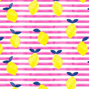 lemons - bright pink stripes - watercolor summer - LAD19