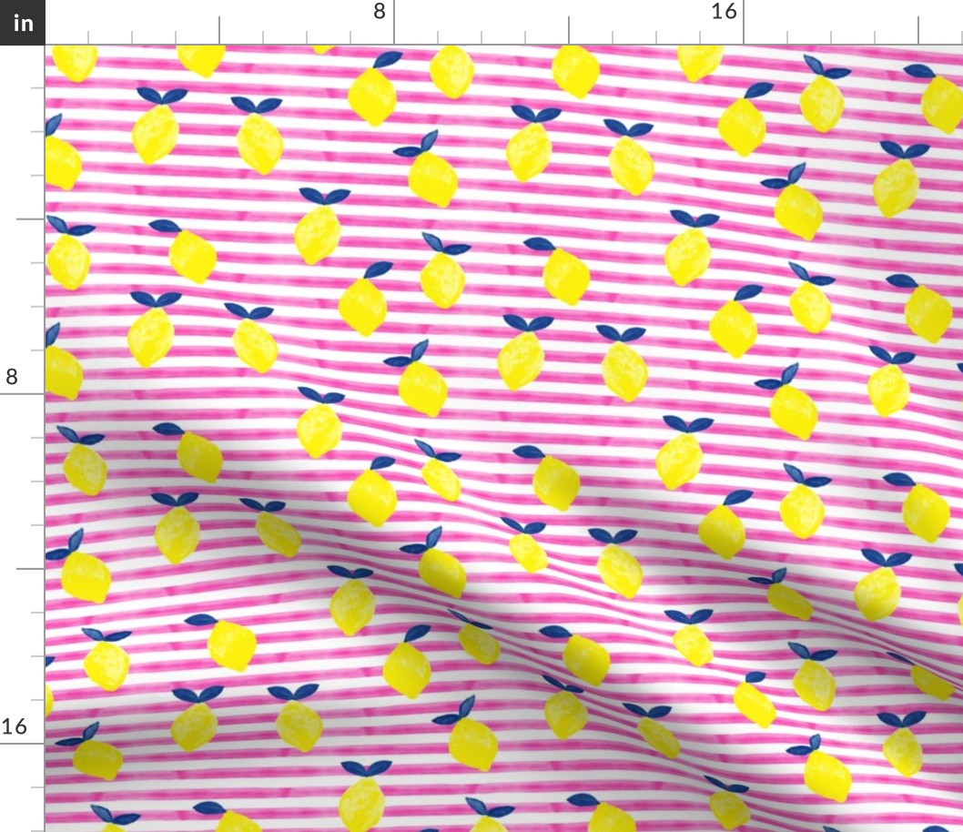 lemons - bright pink stripes - watercolor summer - LAD19