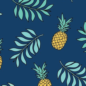 Pineapple paradise island vibes fruit and botanical leaves summer surf navy blue boys JUMBO
