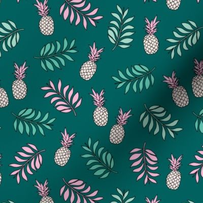 Pineapple paradise island vibes fruit and botanical leaves summer surf teal ocean green pink girls