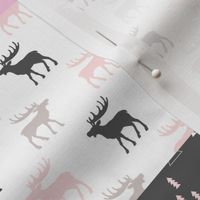 Cute moose and mountains wild park canada baby blanket pink peach gray girls