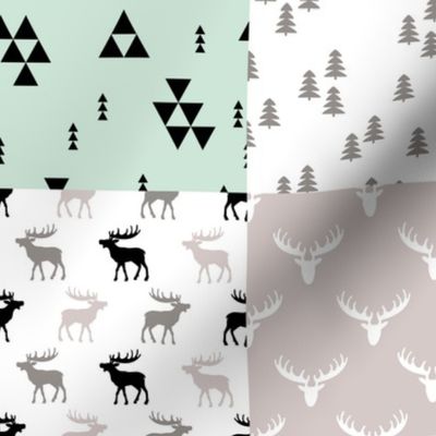 Cute moose and mountains wild park canada baby blanket green mint gray boys