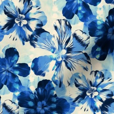 Shibori Inspired Indigo Floral - bright blue version