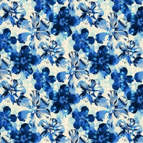 Shibori Inspired Indigo Floral - bright blue version