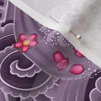 ★ SAKURA ★ Pink Cherry Blossom Japanese Tattoo / Purple Background - Large Scale / Collection : Irezumi - Japanese Tattoo Prints