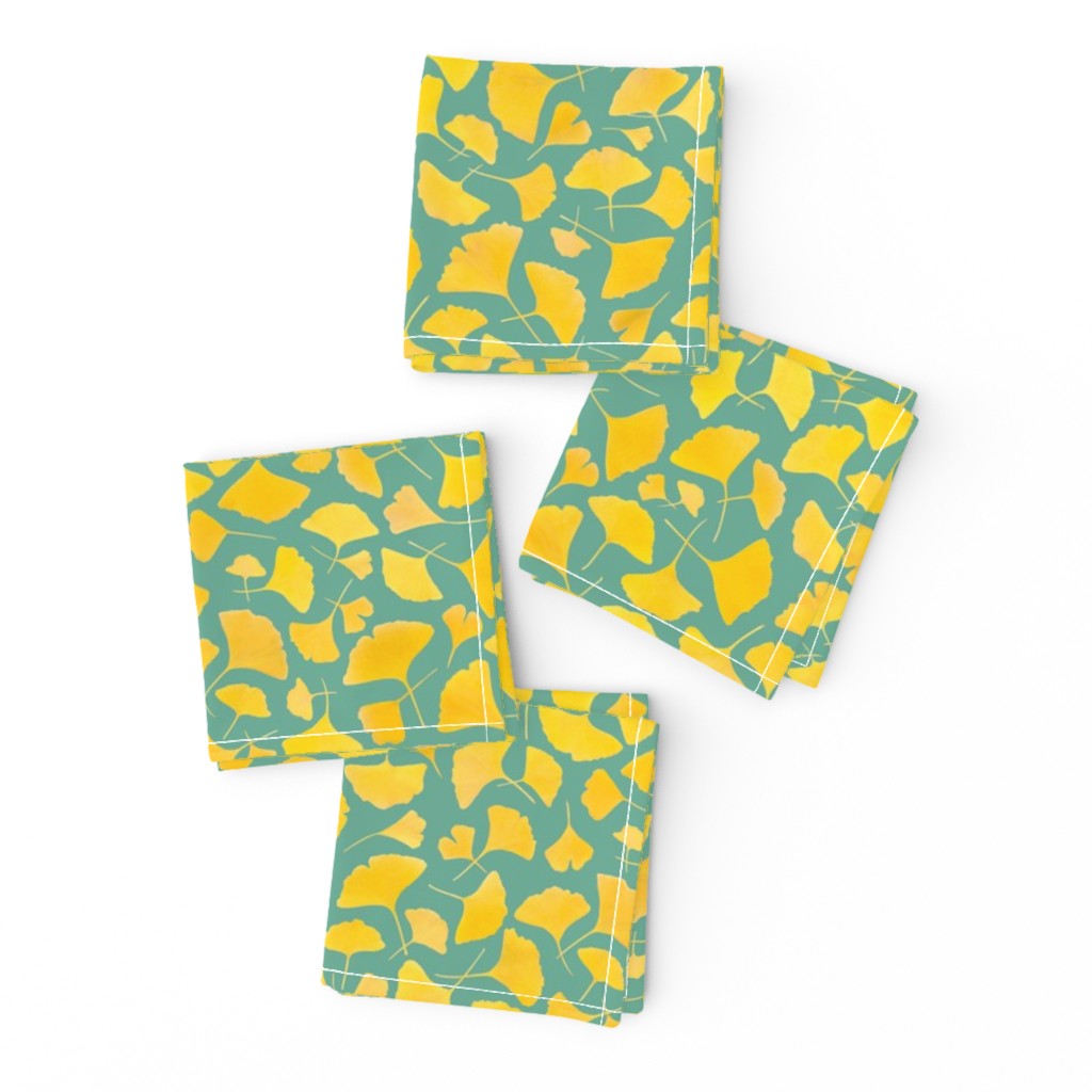 yellow ginkoes on dusty turquoise