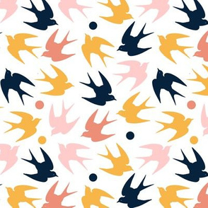 Mustard coral & navy birds