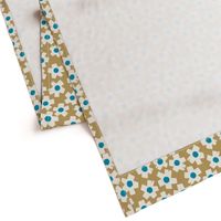 Square Flowers in gold yellow, teal blue, cream white